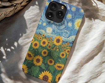 Sunflower Starry Night Phone Case - Van Gogh Inspired Art Print Magsafe Case for iPhone 17 16 15 14 13 12 11 Pro Max Samsung S25 S24