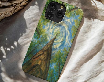 Forest Canopy Swirl Phone Case: Tree Trunk Sky Vortex Nature Art Magsafe Case for iPhone 17 16 15 14 13 12 11 Pro Max Samsung S25 S24
