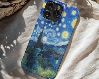 Stitch Starry Night Phone Case - Lilo & Stitch Van Gogh Art Cover Magsafe Case for iPhone 17 16 15 14 13 12 11 Pro Max Samsung S25 S24