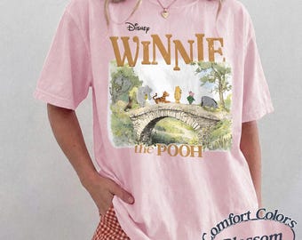 Comfort Colors Winnie The Pooh T-Shirt, Disney Hundred Acre Wood Graphic Tee, Vintage Winnie Pooh Friends Bridge Shirt