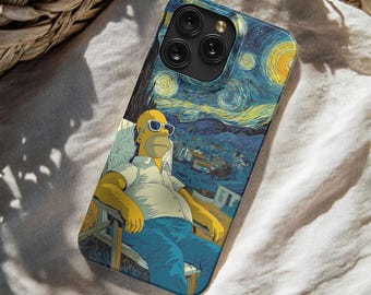 Homer Starry Night Phone Case - Van Gogh Simpsons Art iPhone Cover Magsafe Case for iPhone 17 16 15 14 13 12 11 Pro Max Samsung S25 S24