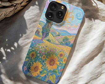 Van Gogh Sunflower Field Phone Case: Swirling Sky Landscape Art Magsafe Case for iPhone 17 16 15 14 13 12 11 Pro Max Samsung S25 S24