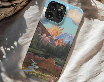 Mountain Sunrise Landscape Phone Case: River Forest Nature Art Cover Magsafe Case for iPhone 17 16 15 14 13 12 11 Pro Max Samsung S25 S24