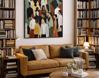 Ilustración de multitud colorida, decoración maximalista para el hogar (descarga digital)