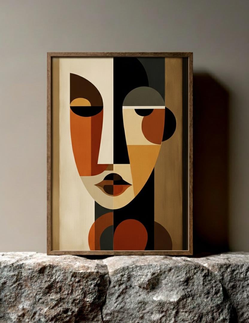 Mid Century Modern Abstract Face Art Print, Geometric Cubist