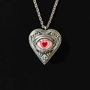 Eye Heart Necklace Pendant with heart shaped iris and pupil, Handcrafted resin gift,  Gothic Charm Necklace