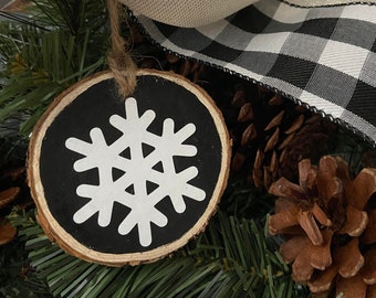 Snowflake Christmas Tree Rustic Farmhouse Wooden Ornaments