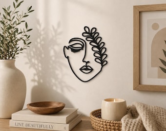 Metal Line Art Wall Decor | Feminine Abstract Face Sculpture, Modern Home Art