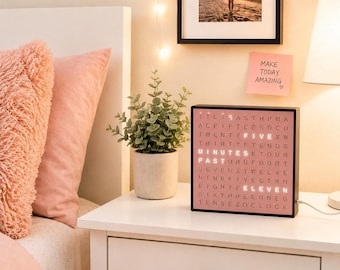 LED Alphabet Word Clock, Timed Electronic Lightbox, Minimalist Desk Table Decor, Modern Home Office Accent Gift