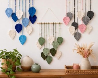 Boho Leaf Macrame Wall Hanging | Handmade Cotton Rope Woven Decor for Bedroom & Living Room