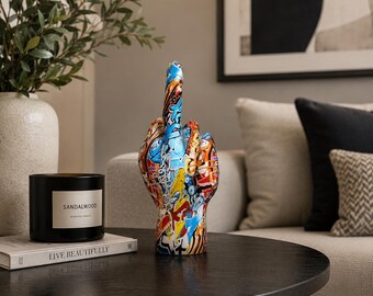 Graffiti Hand Sculpture Decor, Resin Middle Finger Statue, Funny Desktop Ornament, Modern Living Room Decor, Office Shelf Art Gift