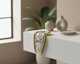 Surreal Melting Wall Clock, Dali Style Distorted Timepiece, Artistic Home Decor