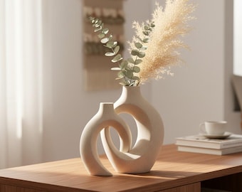 Nordic Ceramic Vase | Modern Minimalist Flower Vase, Table Centerpiece (21cm, 28cm)
