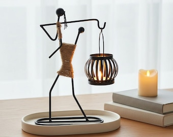 Nordic Metal Candlestick Holder, Abstract Character Sculpture, Handmade Candle Holder, Modern Home Decor Gift