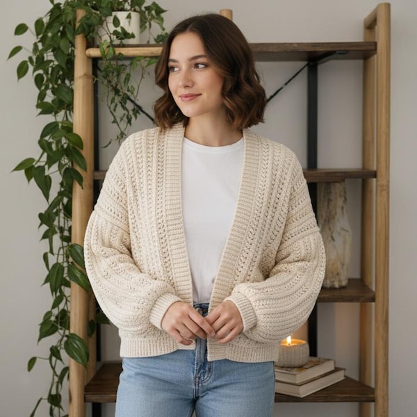Easy Oversized Raglan Cardigan Crochet Pattern PDF | Beginner-Friendly Cozy Sweater Tutorial | Sizes S–3XL Digital Download