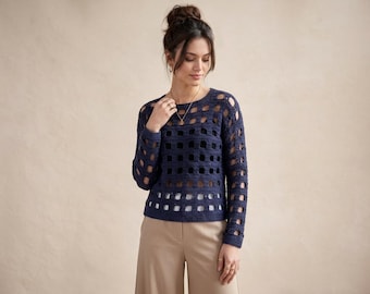 Summer Mesh Crochet Sweater Pattern PDF | Made-to-Measure Boho Top for Women | Beginner Friendly