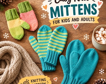 Knit Mitten Pattern PDF | Stripe Mittens Knitting Pattern | Easy Knit Mittens for Kids and Adults | Seamless Winter Mitten Craft Tutorial