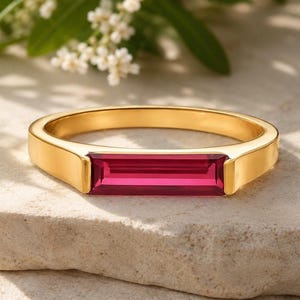 18k Vintage Rubin Baguette Ring Förlovningsring Fin Ring Art Deco Ring Jubileumspresent Unik Minimalistisk Förlovningspresent