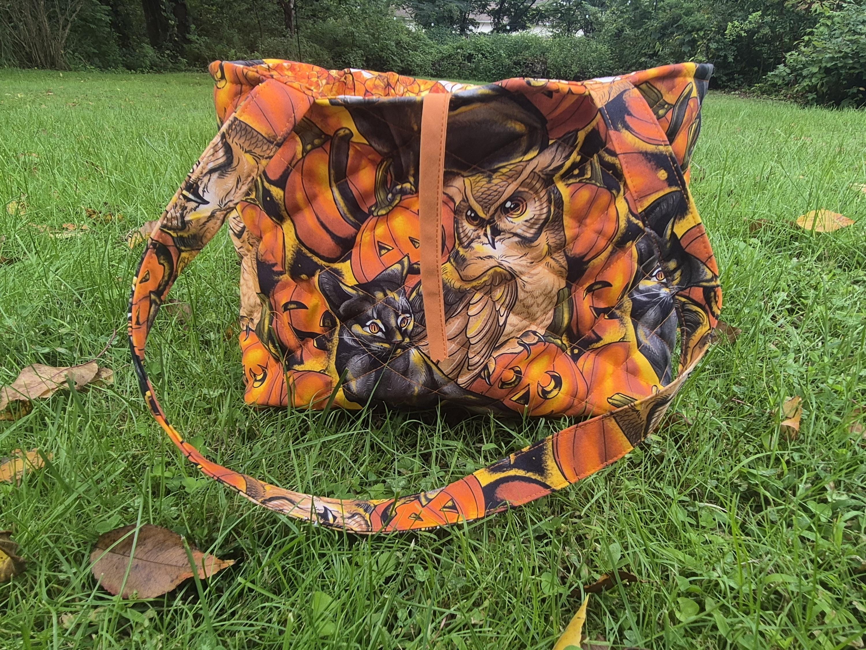 Halloween Pumpkin & Owl Tote Bag | Handmade Fall Tote | Reusable Halloween Bag | Trick or Treat