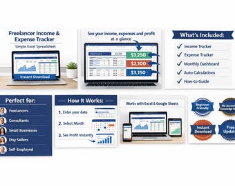 Freelancer Income and Expense Tracker Simple Excel Spreadsheet for Freelancers and Self Employed US UK