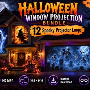 Halloween Window Projection Bundle, 12 Spooky Loops (MP4 Download)