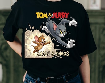 Camiseta de dibujos animados de Tom y Jerry, camiseta gráfica retro de Chase