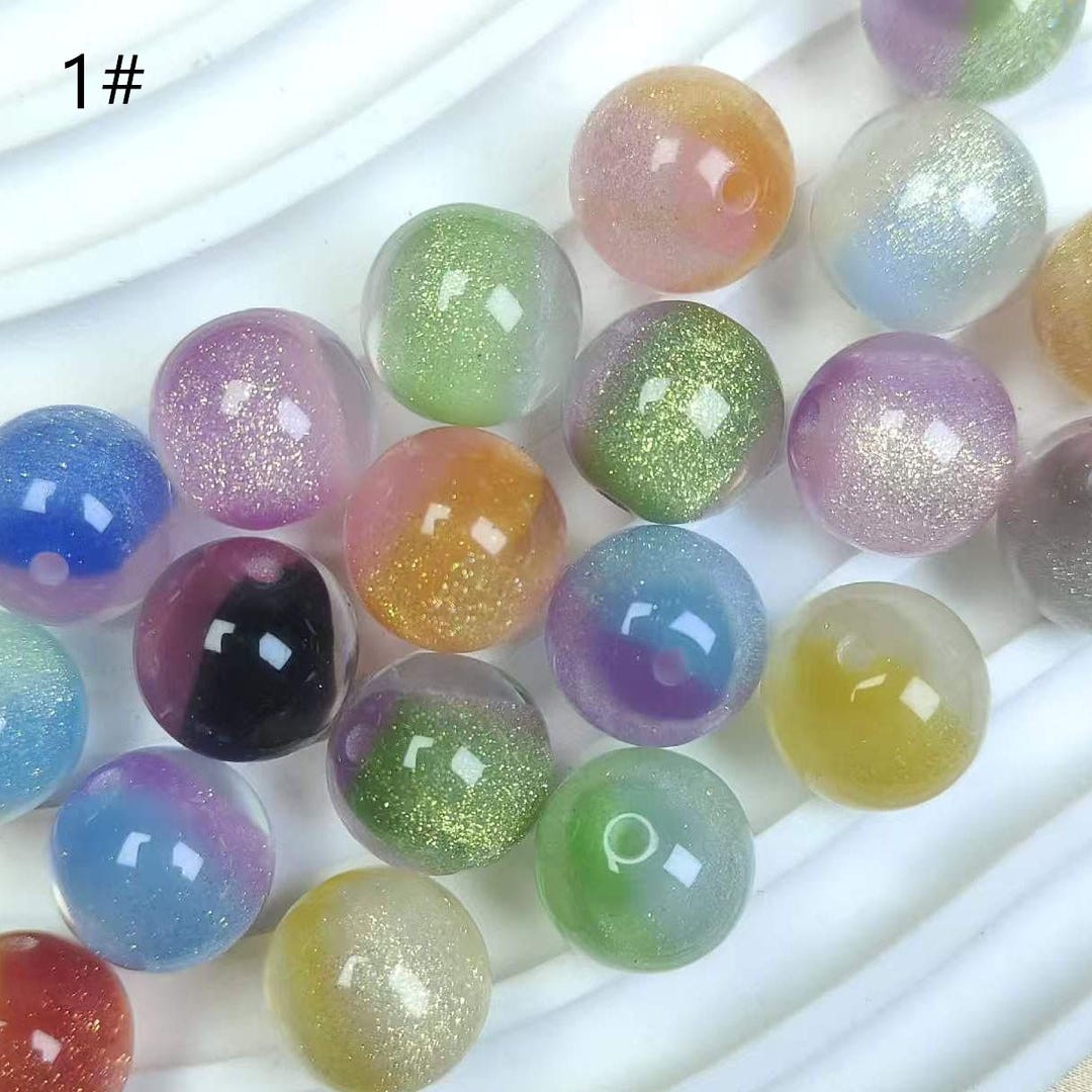 Multi-color Starry Glitter Resin Beads, Color Change Candy Core 10mm ...