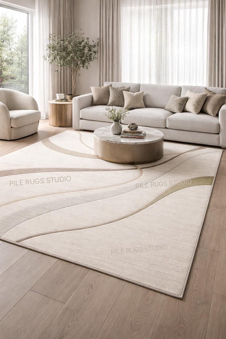 Light Neutral Rug Modern Neutral Area Rug-handtufted Wool Rug-minimalist Cream Abstract ...