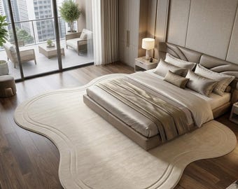 Luxury Organic Shape Rug – Ivory Cream Hand Tufted Wool Area Rug | Modern Minimalist Designer Carpet | Custom Size Rug