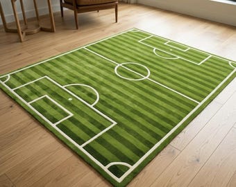 Soccer Field Rug,Football Pitch Area Rug for Kids Room,Green Sport Carpet for Playroom, Custom Size Tufted Rug, Game Room Decor, Nursery Rug