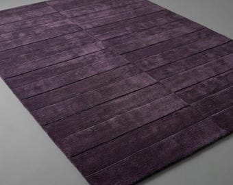 Luxury Deep Plum Hand Tufted Wool Rug | Modern Solid Purple Area Rug | Contemporary Minimalist Carpet | Handmade Custom Size Rug
