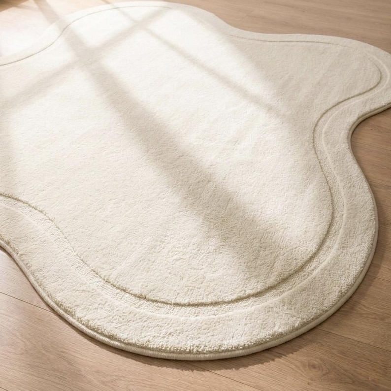 Luxury Organic Shape Rug – Ivory Cream Hand Tufted Wool Area Rug | Modern Minimalist Designer Carpet | Custom Size Rug image 5