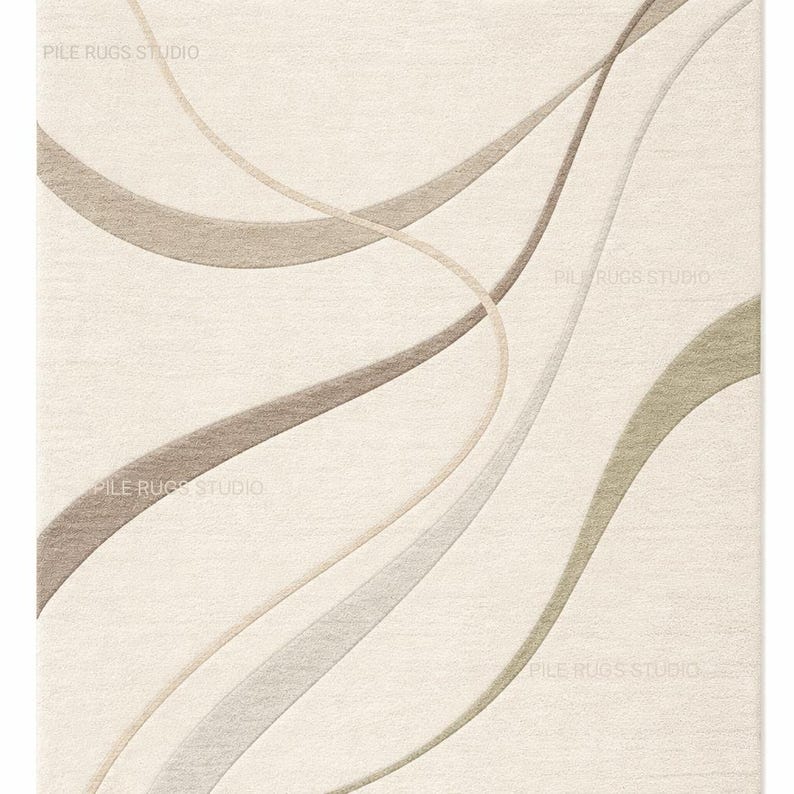 Modern Neutral Area Rug-handtufted Wool Rug-minimalist Cream Abstract ...
