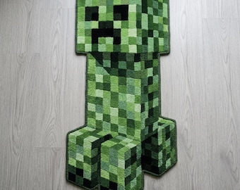 Hand Tufted Minecraft Creeper Rug, Custom Wool Gamer Rug, Pixel Game Area Rug, Kids Playroom Carpet, Gaming Room Decor, Handmade Statement.