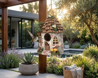 Resin Bird House for Outside – Waterproof Outdoor Birdhouse, Decorative Stone Style Bird Nesting House for Garden & Yard Decor