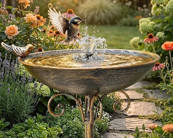 Cast Iron Pedestal Bird Bath for Outdoors, Vintage Garden Bird Bath with Seed Tray, Decorative Yard Patio Garden Decor