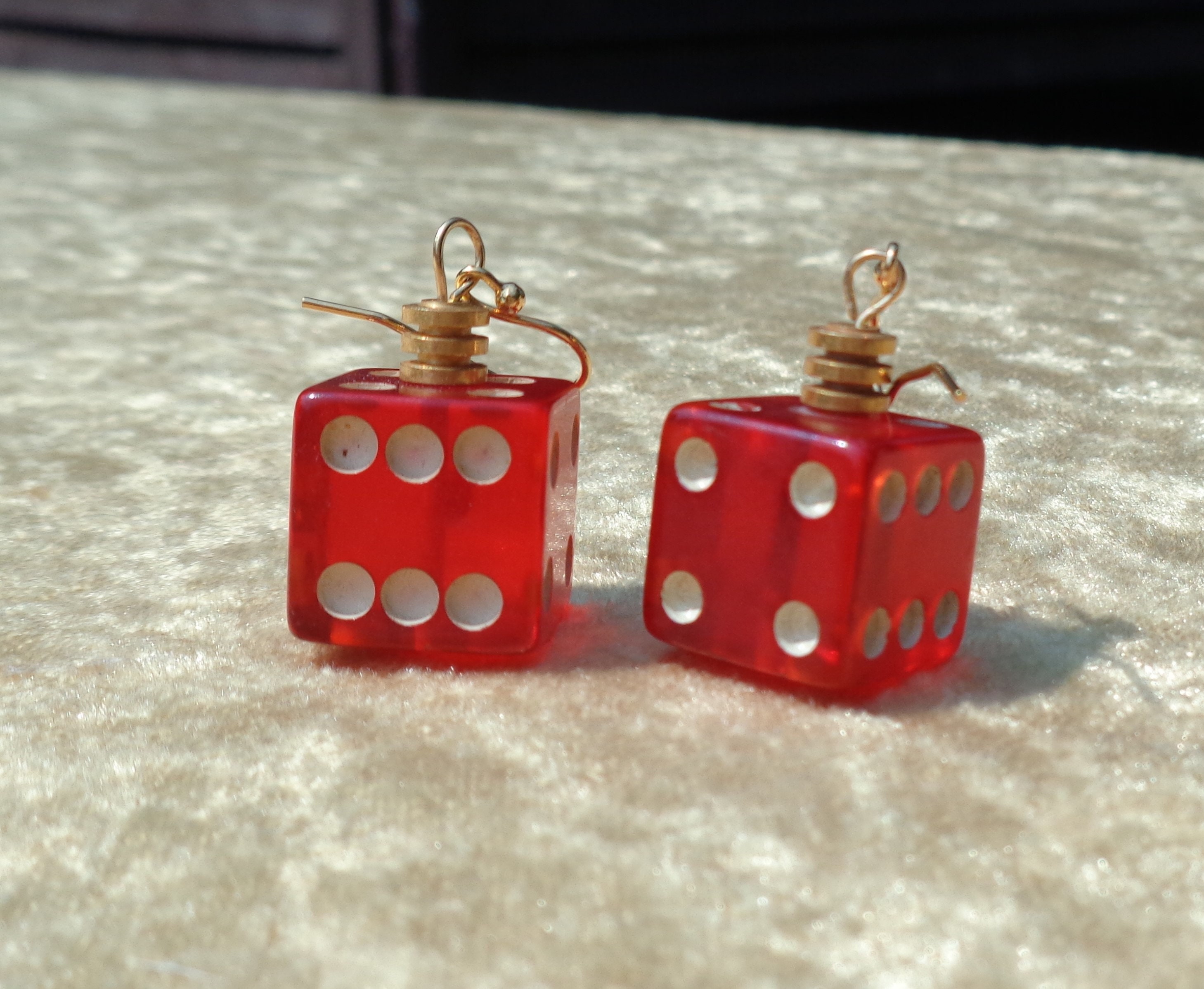 Bakelite Earrings Bakelite Jewelry Red Dice Earrings Upcycled Vintage