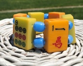 Six Tile Bakelite MahJong Bracelet with Blue Lucite Beads Simichrome Tested