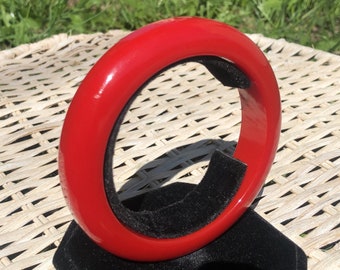 Chunky Bright Red Bakelite Bracelet Simichrome Tested Glossy Red Catalin Bangle