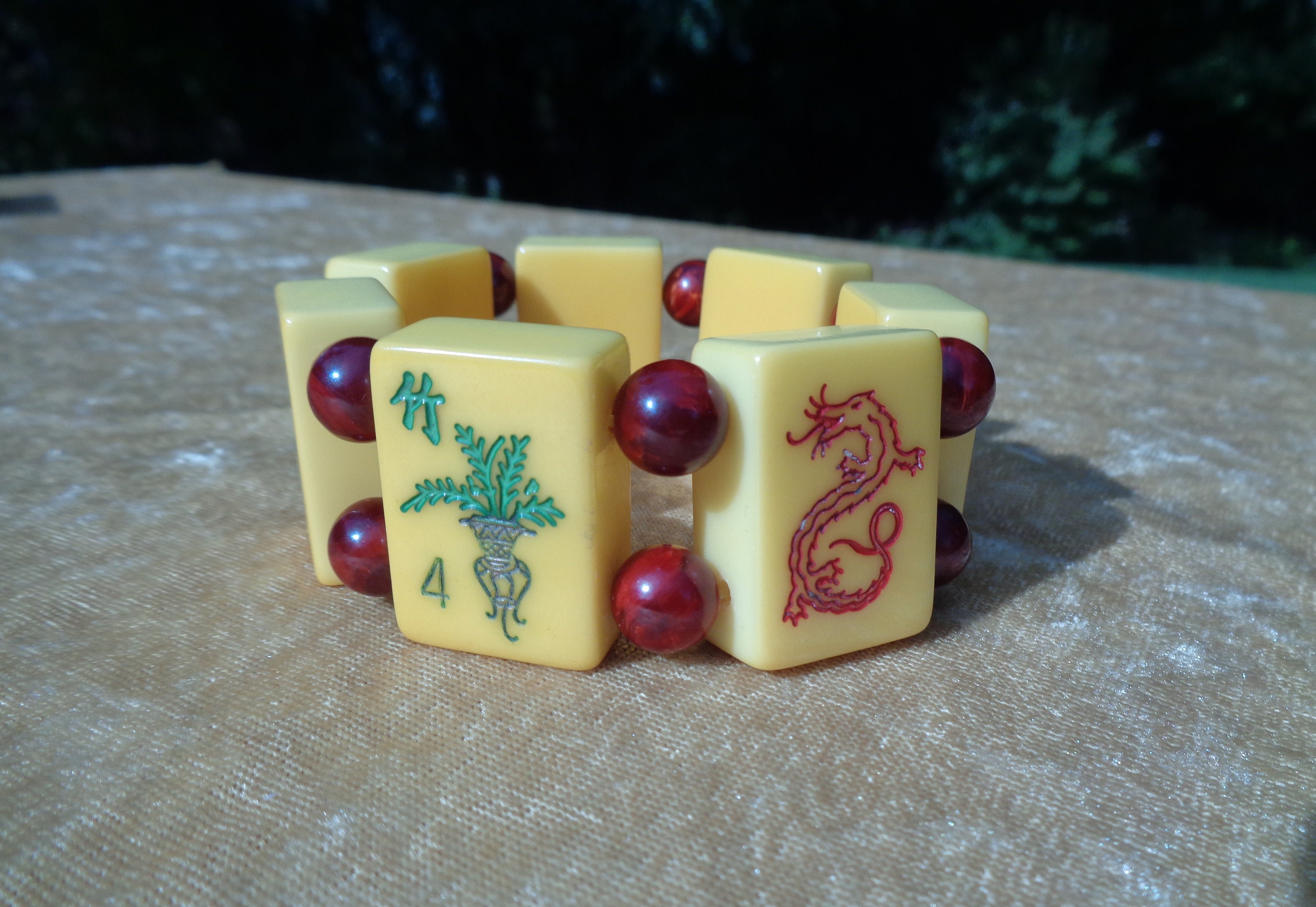 Bakelite Lucky Dragons Mah Jong Bracelet Re Purposed Bakelite Lucky Dragons Mah Jong Bracelet Re Purposed Mahjong Tiles Beads Includes 3 And Bir Bam