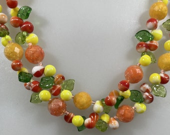 West Germany Colorful Glass Bead Fruit Necklace Sparkling Fun Vintage Glass Art Bead Necklace