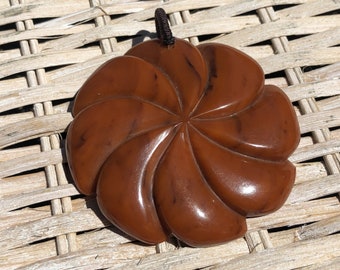 Deep Pumpkin Marbled Carved Bakelite Pendent for Crafting or Jewelry Making Simichrome Tested