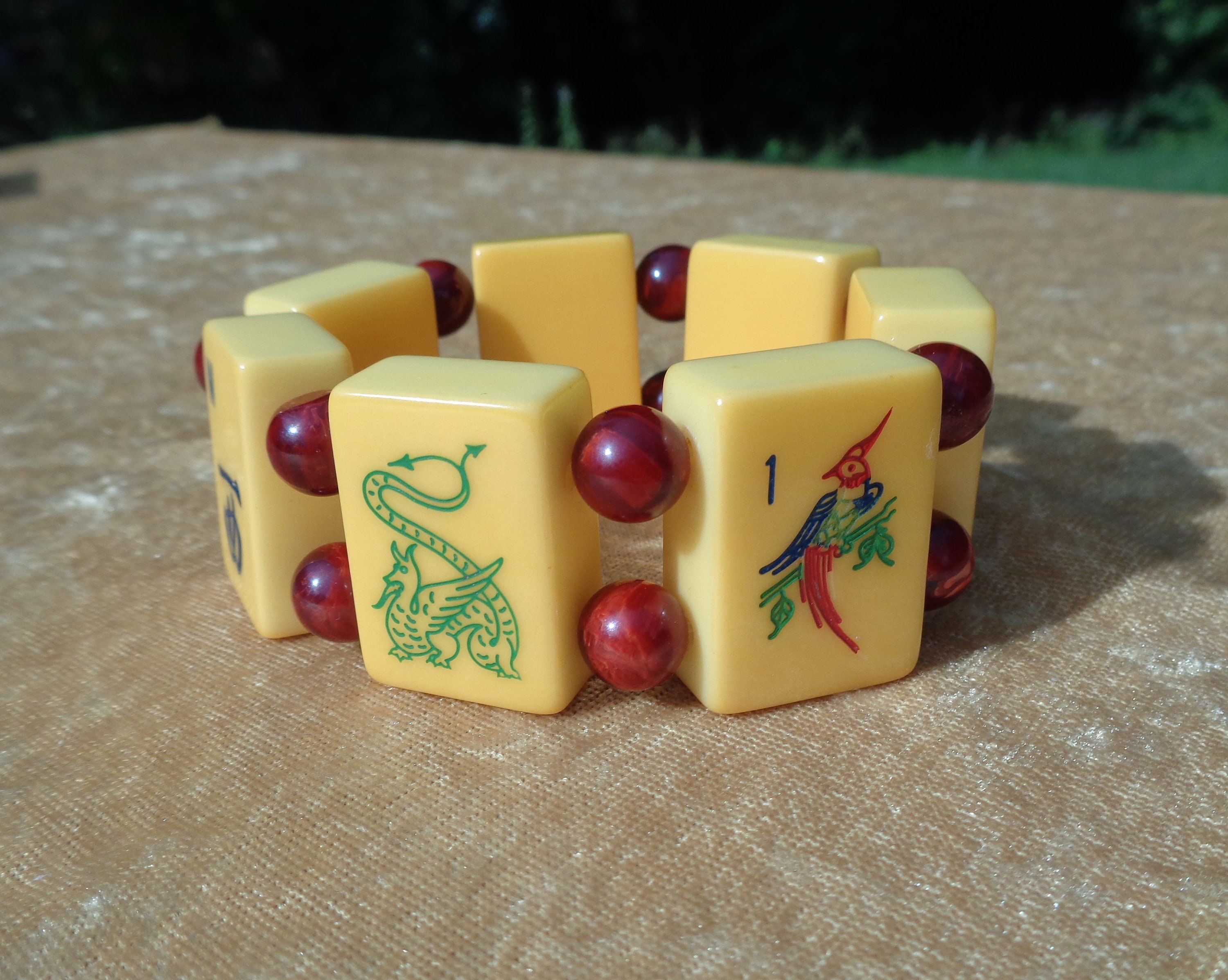 Bakelite Lucky Dragons Mah Jong Bracelet Re Purposed Bakelite Lucky Dragons Mah Jong Bracelet Re Purposed Mahjong Tiles Beads Includes 3 And Bir Bam
