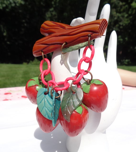 Carved Strawberries Bakelite Fruit Pin Bakelite Bo