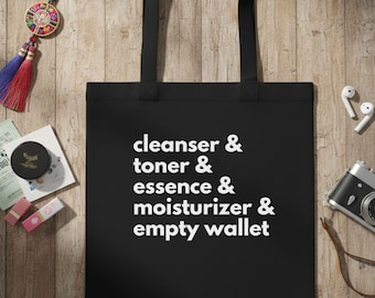 Bolsa de mano para amantes del cuidado de la piel • Bolsa de compras para rutinas de K-Beauty • Divertida bolsa de lona con billetera vacía