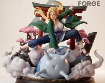 Anime Ninja Healer STL Model 3D Print Female Warrior Statue with Summon Creature