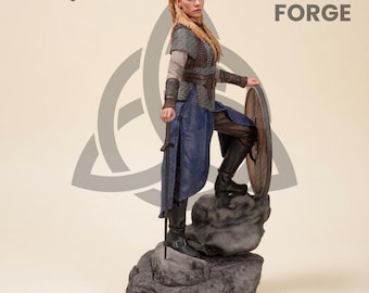 Lagertha Viking Warrior STL Plik 3D Wydruk Tarczy Dziewicy Figurka Cyfrowe Pobieranie