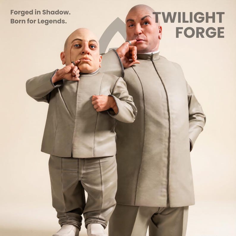 Pu&ograve; includere: Due figure con abiti grigi abbinati sono fianco a fianco. Il testo "Forged in Shadow. Born for Legends." &egrave; in alto a sinistra. Il testo "TWILIGHT FORGE" &egrave; in alto a destra. Le figure sembrano personaggi di un film.