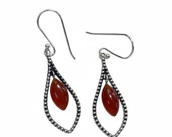 Boho Sterling Silver Marquise Gemstone Dangle Earrings