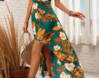 high low dresses casual floral High Low Dresses Resort Beach Boho Casual Summer Evening Vestido Dress  Vacation Travel Bohemian